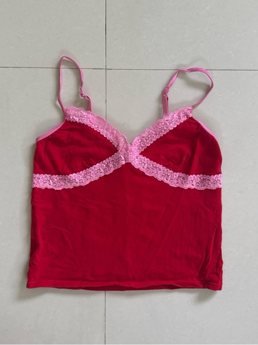 PINK Victoria's Secret Red Cami with Light Pink Trim